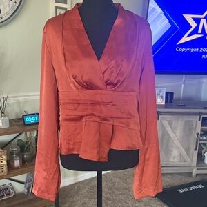 Commense Rust Satin Wrap Blouse